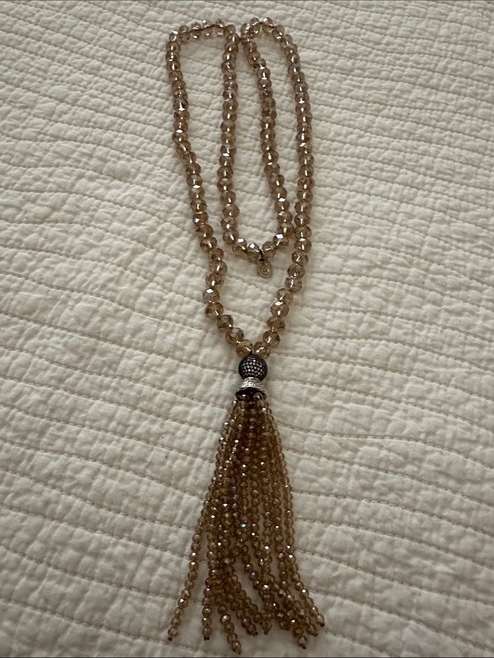 Neutral Brown Beaded Tassel Necklace - Women's Jewelry